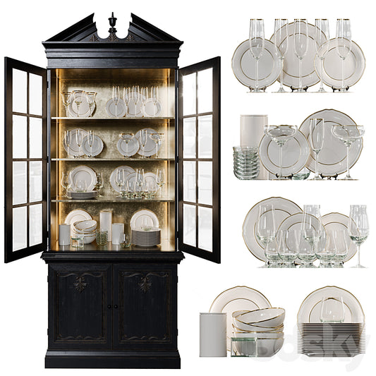 Antique Сupboard With Dishes