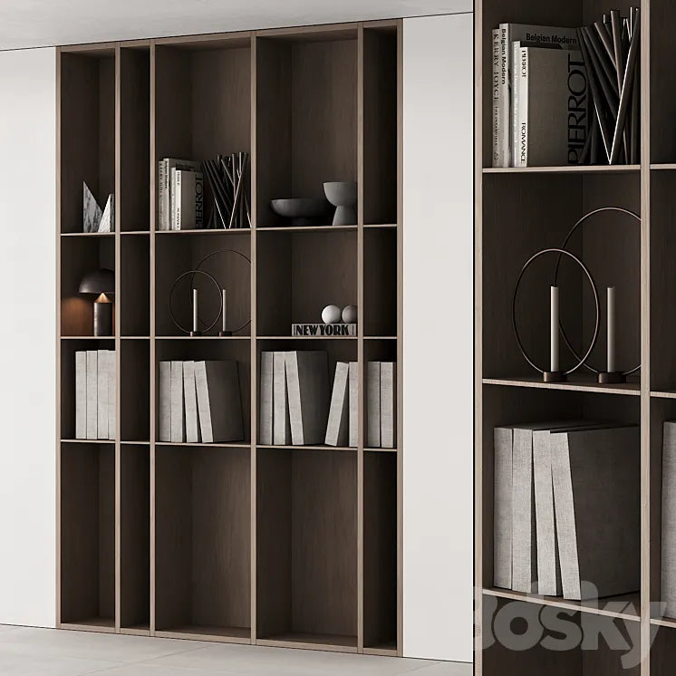 202 bookcase and rack 05 wooden with decor 01 3DSMAX Model