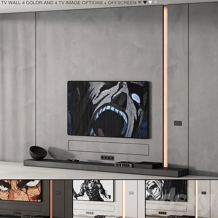 226 tv wall kit 08 minimal wall in 4 color and tv options 00 3DSMAX Model