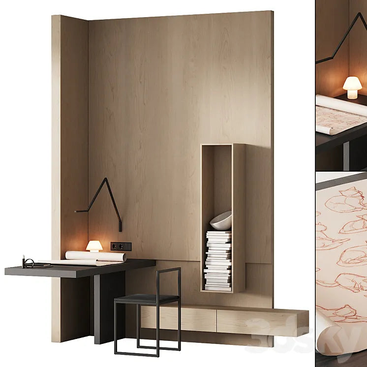 243 office furniture 08 workplace 04 minimal angle zone with cat drawing 01 3DSMAX Model