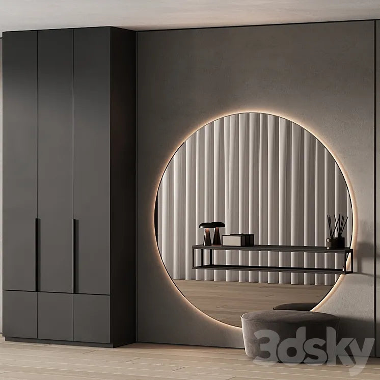247 hallway zone 09 minimal hall with big round mirror 01 3DSMAX Model