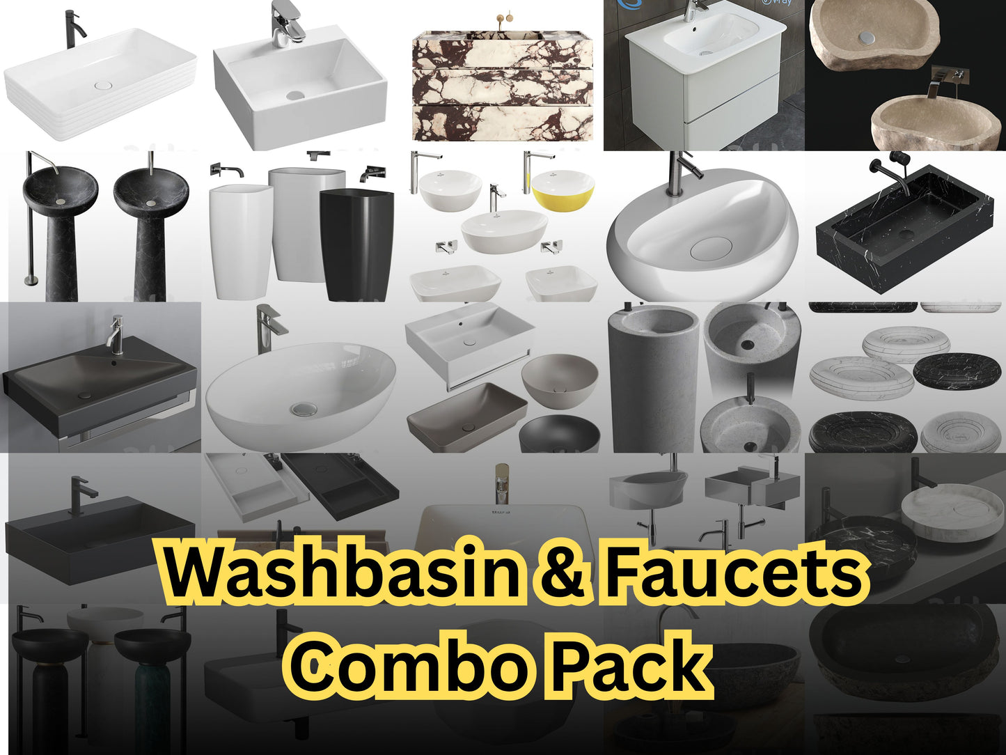 Washbasin & Faucets 3D Combo Pack
