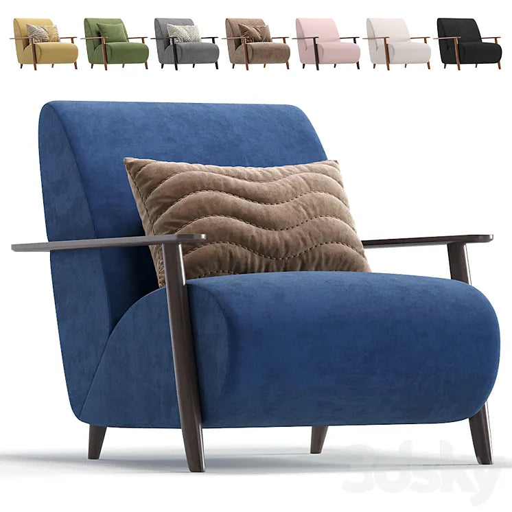 Armchair Marthan Beige Velvet By Barcelona Design 8 Colors Version 3DSMAX Model