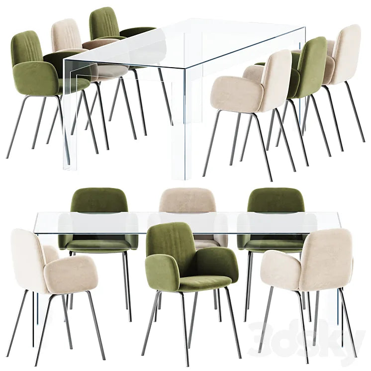 Atlantis Table by Glas Italia and Leda Chair With Armrests by Miniforms 3DSMAX Model