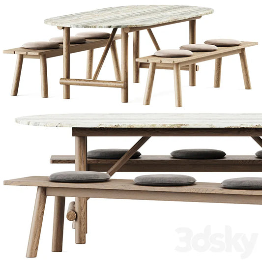 Ayana Outdoor Table and Bull Bench by B&B Italia 3DSMAX Model