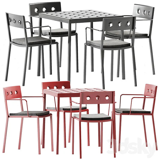Balcony Unpolished Dining Armchair and Table by Hay 3DSMAX Model