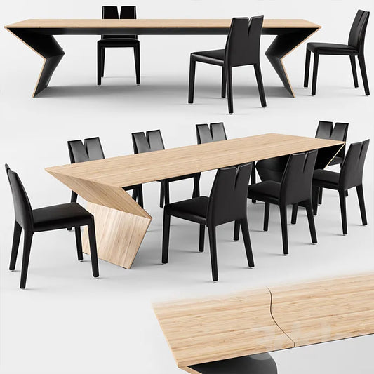 B&B Italia BLITZ wooden table with CUTTER leather chair 3DSMAX Model
