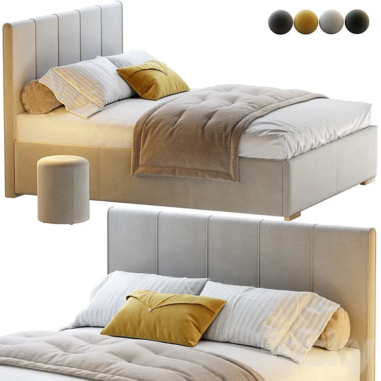 Bed Sharon 160 Velvet Milk / olive / yellow / gray with pouffe Kofi Divanru 3DSMAX Model