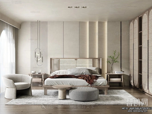 Bedroom 3D Interior Scene Model – Wabi Sabi Style – 068