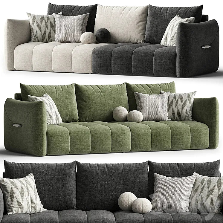 "Beige Flannel Square Arm Sofa with Latex Seat Fill & Pillow Back Design""" 3DSMAX Model