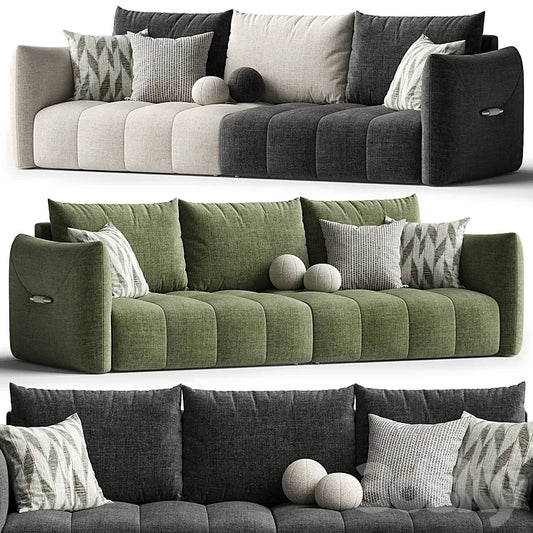 "Beige Flannel Square Arm Sofa with Latex Seat Fill & Pillow Back Design""" 3DSMAX Model