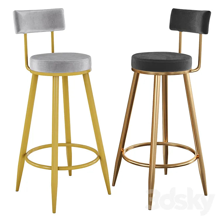 Black Counter Height Bar Stool Velvet Upholstery Counter Stool Footrest 3DSMAX Model