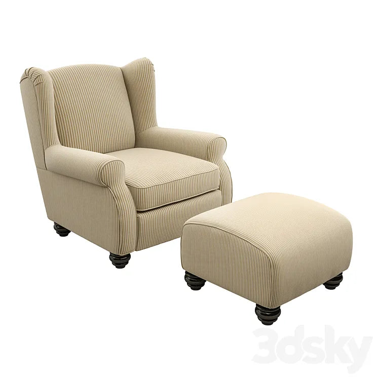 Brougham Wingback Chairand Ottoman 3DSMAX Model