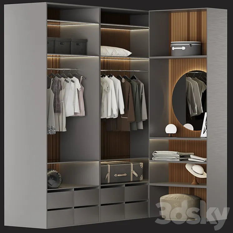 Brown Wardrobe Walk-in Closet Black Glass Door Simple and Luxury 3DSMAX Model