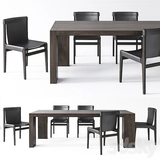CB2 Burano Charcoal Gray Leather Sling Chair Blox Dining Table 3DSMAX Model