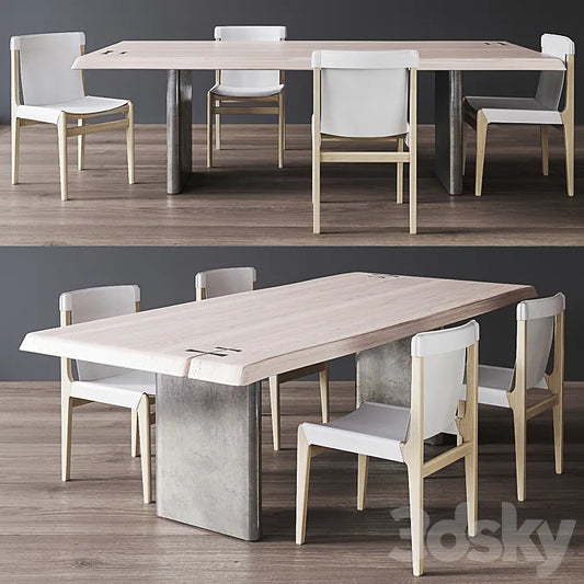 CB2 Burano White Leather Sling Chair Landscape Live Edge White Washed Wood Dining Table 3DSMAX Model