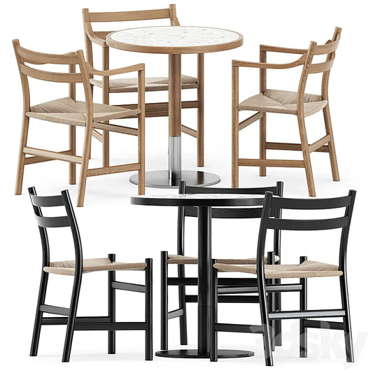 CH46 chair and CH47 chair by Carl Hansen & Son and Briscola table by miniforms 3DSMAX Model