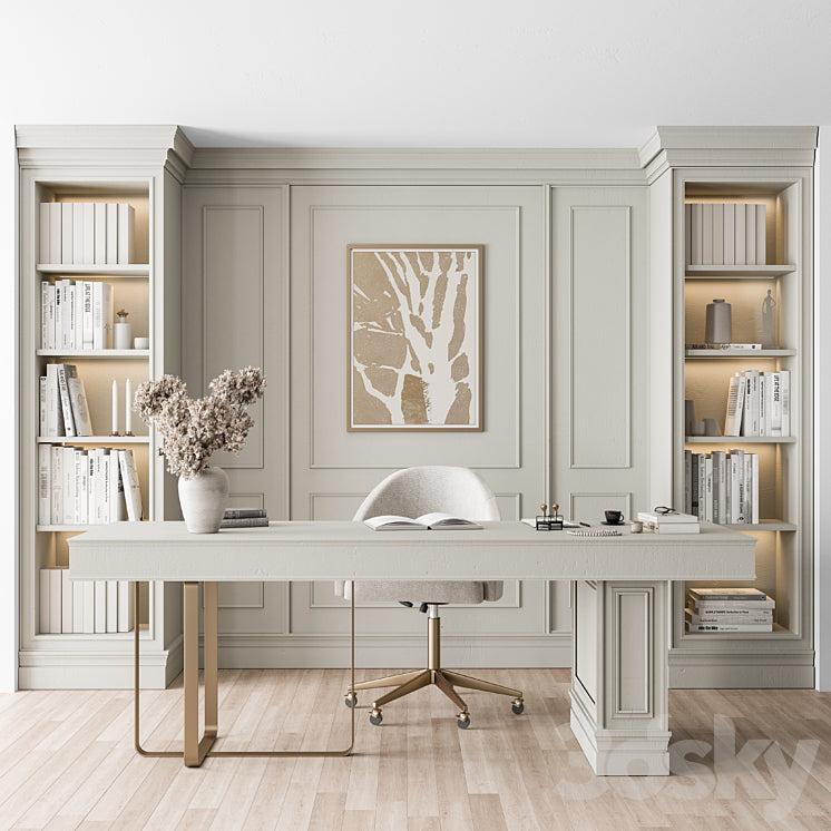 Classic Boss Desk and Library Set – Office Furniture 277 3DS Max Model