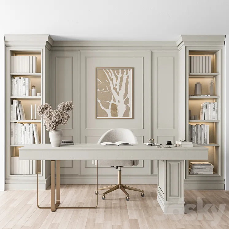 Classic Boss Desk and Library Set - Office Furniture 277 3DSMAX Model