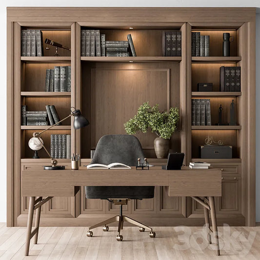 Classic Boss Desk and Library Wood Set – Office Furniture 278 3DS Max Model