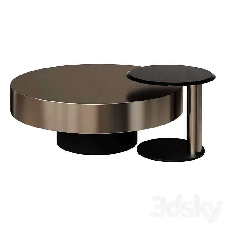 Coffee Table Modern Gold & Black 2-Piece Round Nesting Coffee Table Set with Tempered Glass Top coffee table 3DSMAX Model