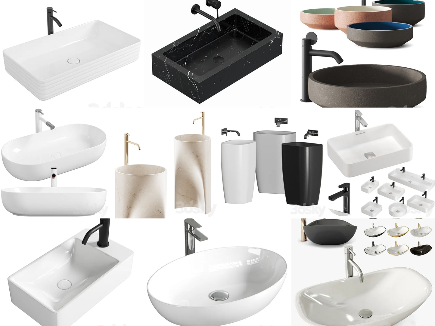 Washbasin & Faucets 3D Combo Pack