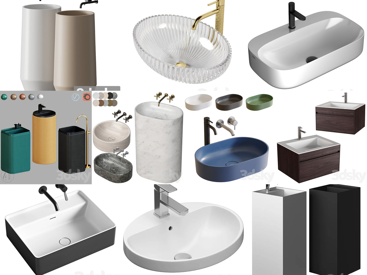 Washbasin & Faucets 3D Combo Pack