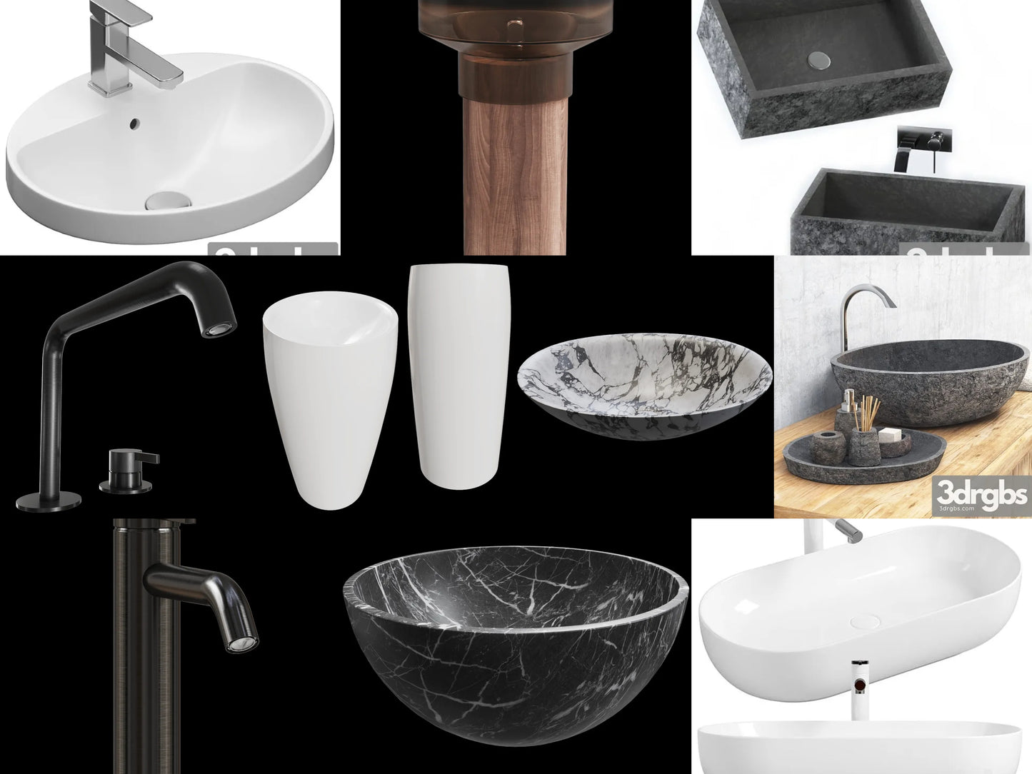 Washbasin & Faucets 3D Combo Pack