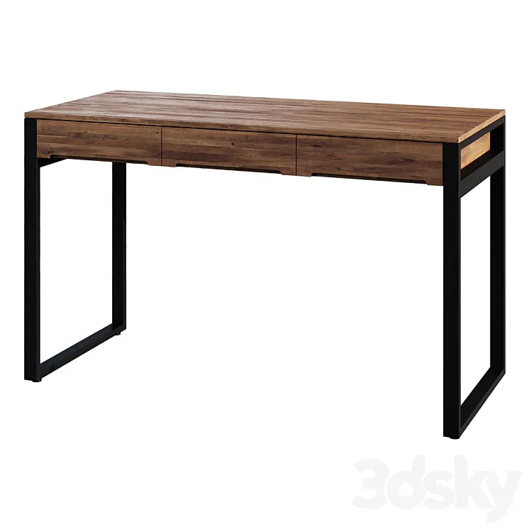 Desk Modern Wooden Natural & Black Office Desk with Drawers & Metal Legs 3DSMAX Model
