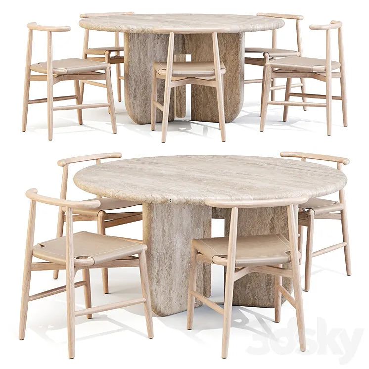 Dining Set 02: Meridiani (Italo Table and Emilia Chairs) 3DSMAX Model