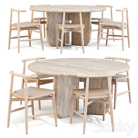 Dining Set 02: Meridiani (Italo Table and Emilia Chairs) 3DSMAX Model