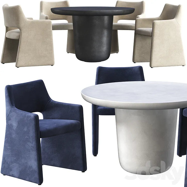 Dining table CB2 Lola and chair CB2 Foley Faux Mohair Navy 3DSMAX Model
