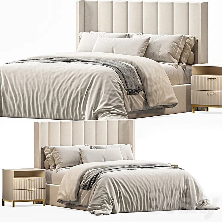 Emilie Upholstered Fabric Wing Headboard Bed 3DSMAX Model