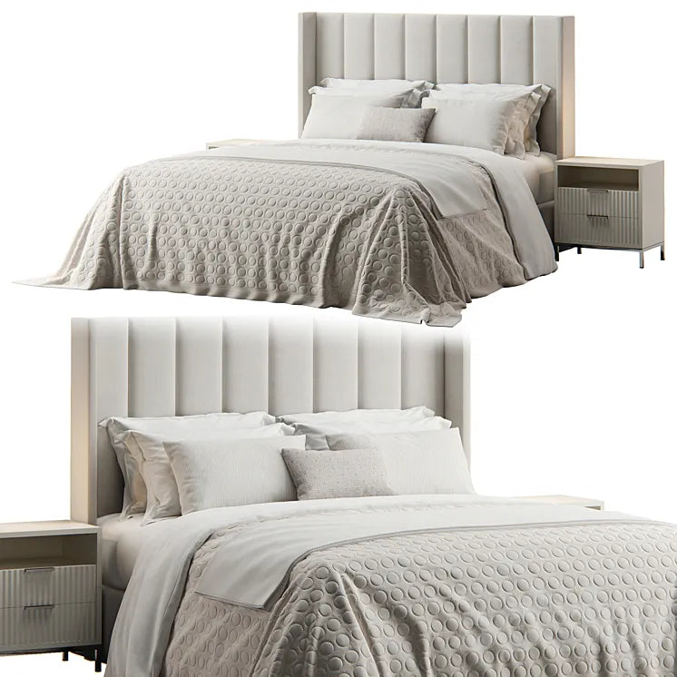 Emilie Upholstered Fabric Wing Headboard Bed 3DSMAX Model