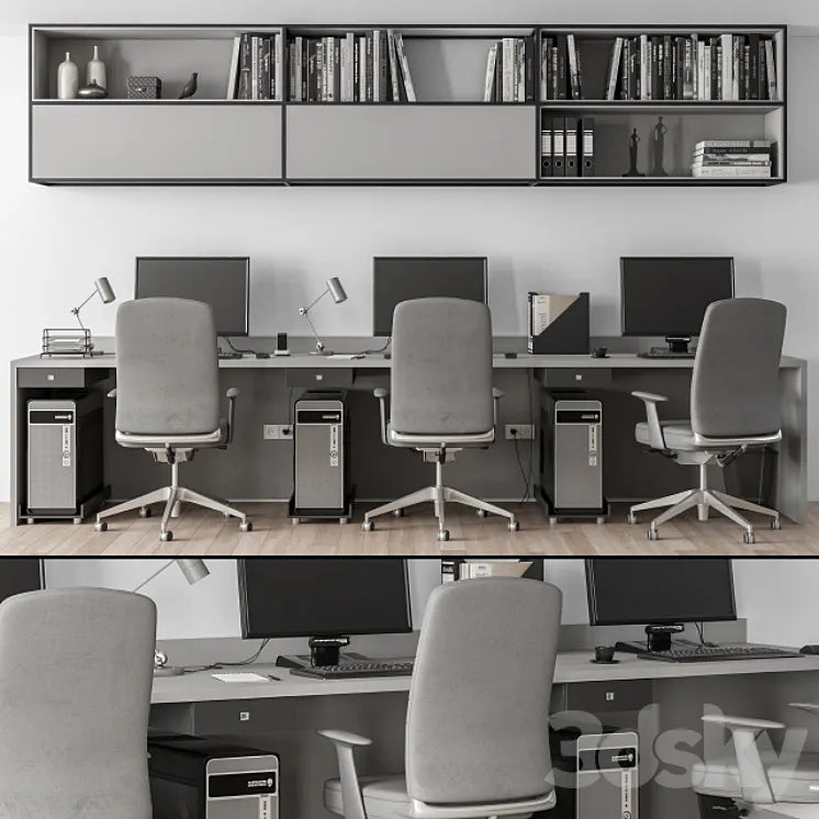 Employee Set Brown and Black - Office Furniture 251 3DSMAX Model