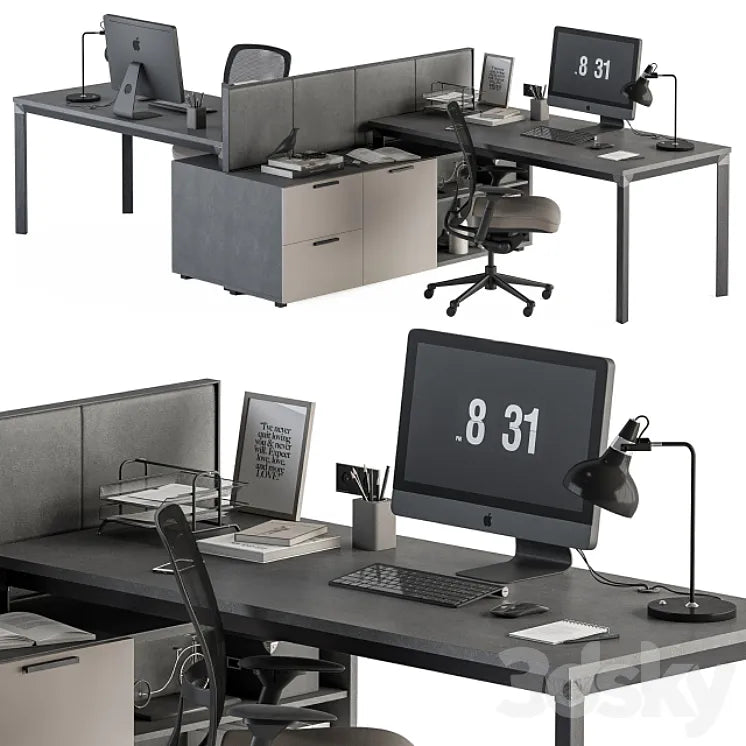 Employee Set Brown and Black - Office Furniture 254 3DSMAX Model