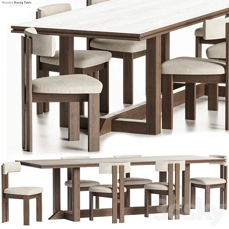 Es Taller Wooden Dining Table with Chairs 3DSMAX Model