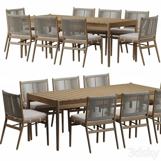 Four Hands Rosen Outdoor Dining Table set 3dsMax Model