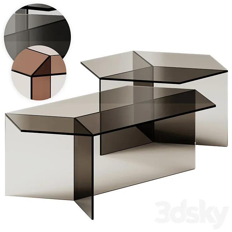 Glass Isom Oblong and Square Coffee Tables by Sebastian Scherer 3DSMAX Model
