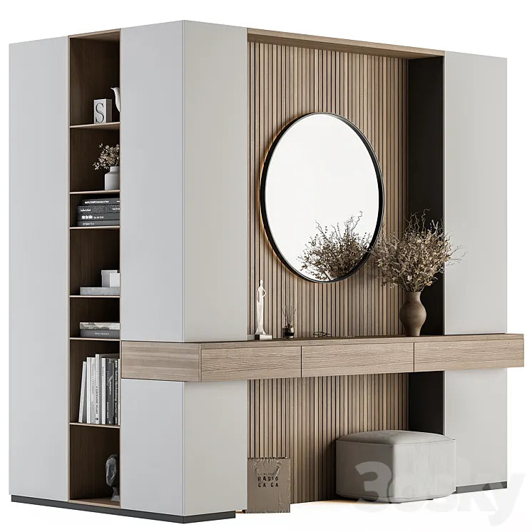 Hallway 37 - L Wardrobe White and Wood Entrance 3DSMAX Model