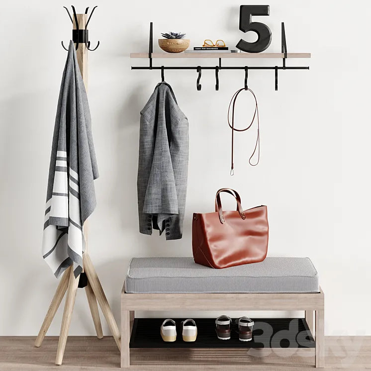 Hallway Floor Hanger Shelf Bench Pottery Barn Bag 3DSMAX Model