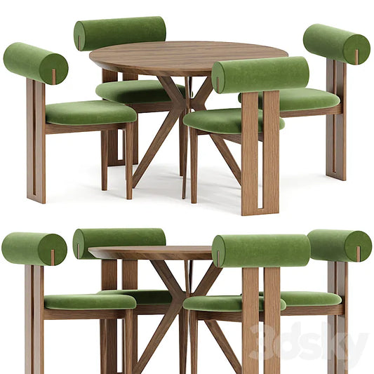 Hippo chair and table walnut 3DSMAX Model