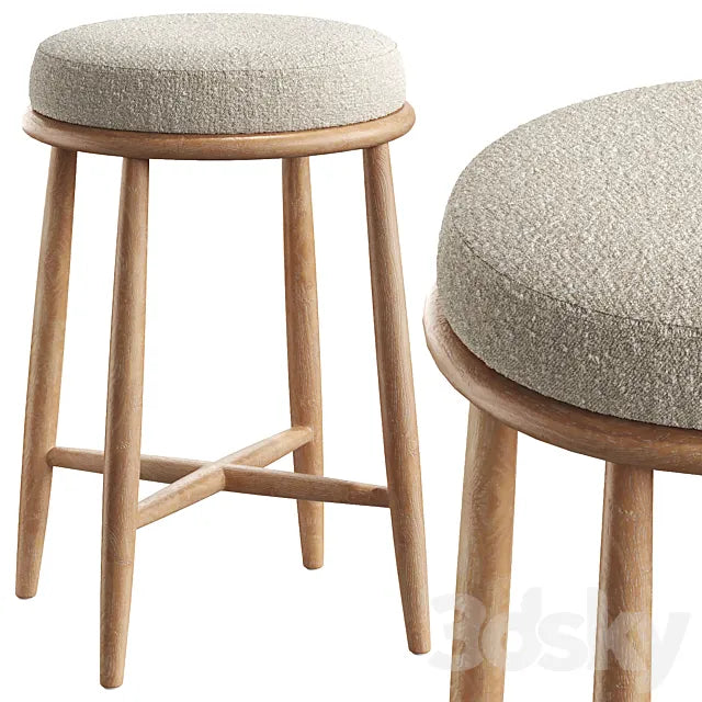 Hobbs Cerused Natural Oak Wood Counter Stool 3ds Max