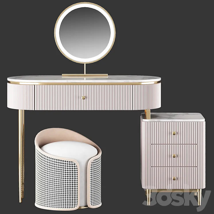 HOMARY Champagne Marble Top Makeup Vanity Set 3DSMAX Model