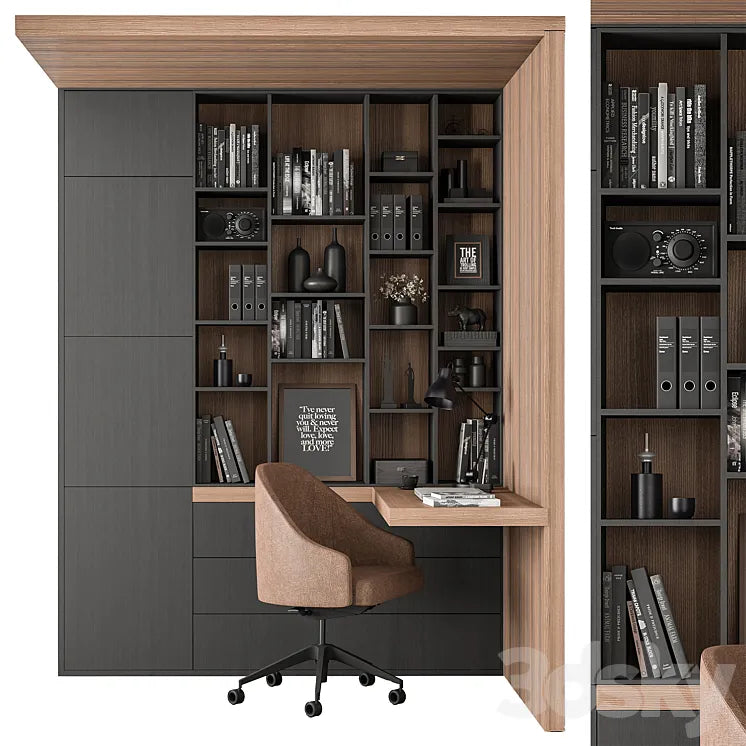 Home Desk and Library - Office Furniture 345 3DSMAX Model