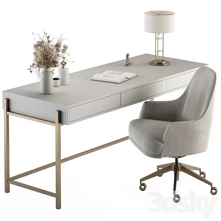 Home Office white and Gold Table - Office Furniture 282 3DSMAX Model