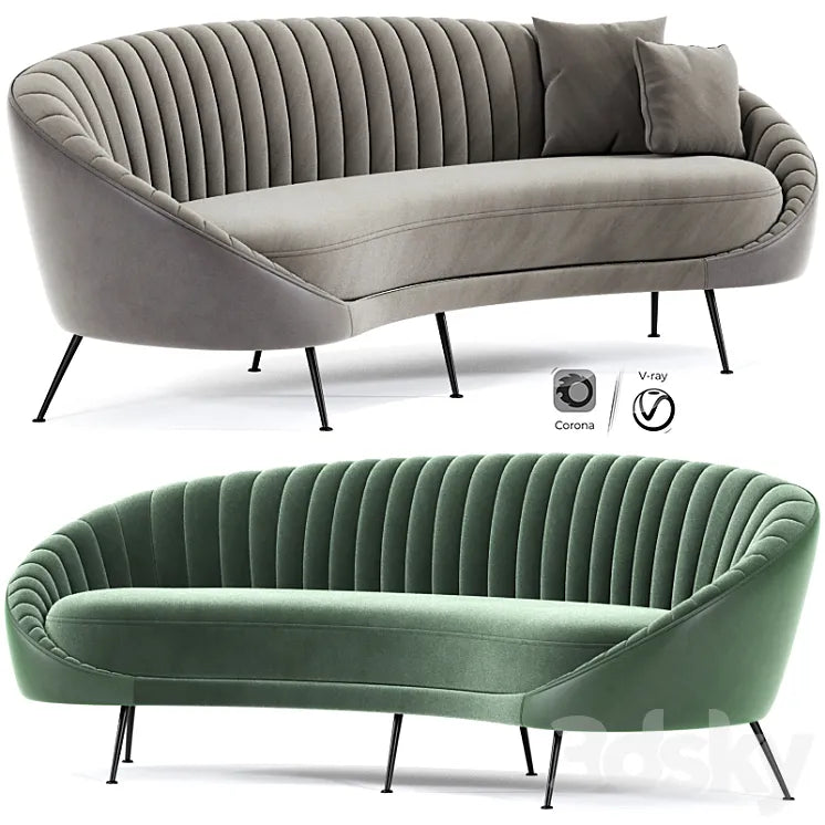 Italian Mid Century Strip Curved Sofa 3DSMAX Model