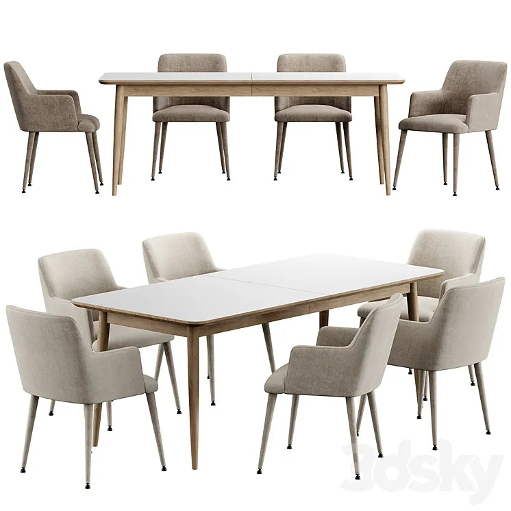 Kemo Konyshev Chair Tate Walnut Extendable Midcentury Dining Table 3DSMAX Model