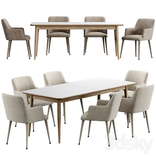 Kemo Konyshev Chair Tate Walnut Extendable Midcentury Dining Table 3DSMAX Model