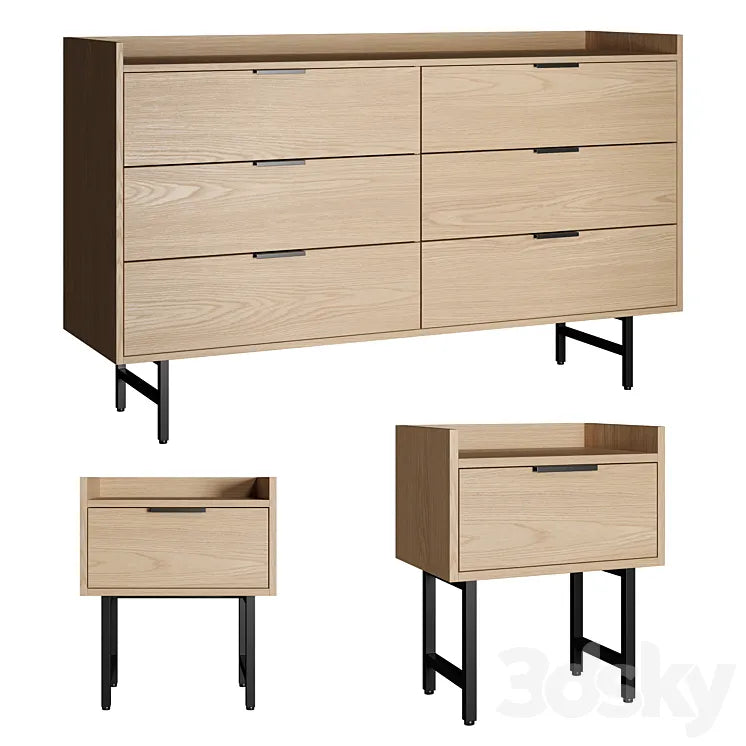 009 La Redoute headboard table and chest of drawers Volga 3DSMAX Model